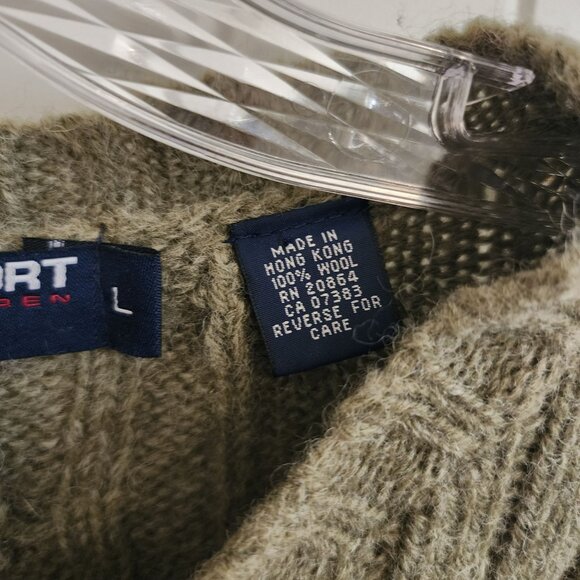 Cable Knit Olive Green Wool Sweater By Polo Sport Ralph Lauren Size L - Picture 7 of 7